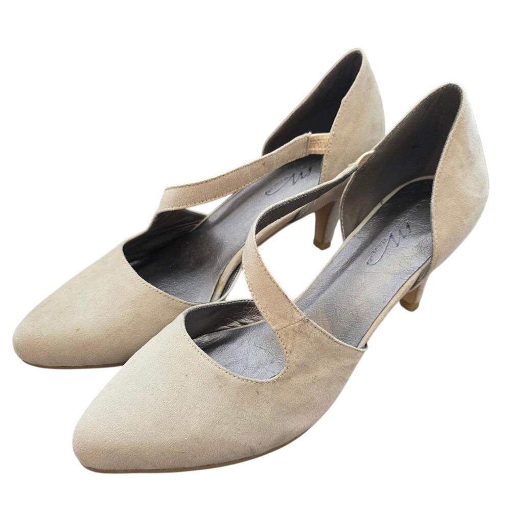 Midnight Velvet Beige Faux Suede Asymmetric D'Orsay Kitten Heels Size 9M